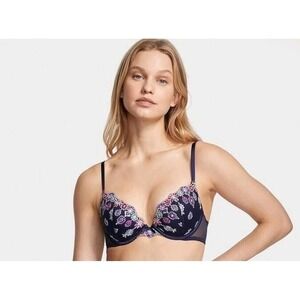 VICTORIA'S SECRET DREAM ANGELS Push-Up Bra Noir Navy Embroidery VS 38D